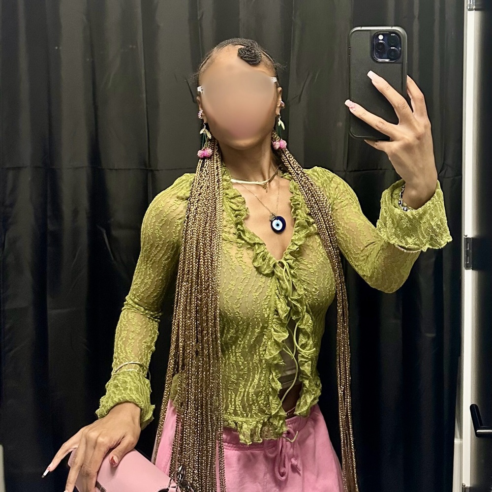 Flyaway Top/Chartreuse - Green Ruffled Blouse